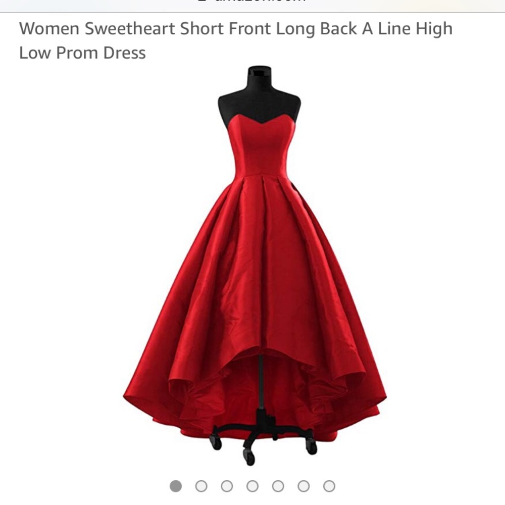 RED STRAPLESS PROM DRESS
